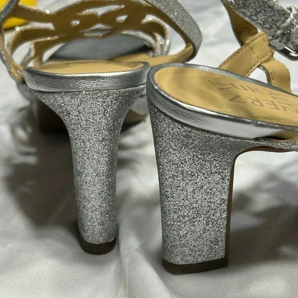 NATURALIZER heel shoes women sz 6.5 .silver glitter platform,strappy,cut outs - Picture 11 of 15
